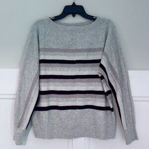 LOFT Gray and Burgundy Striped Sweater